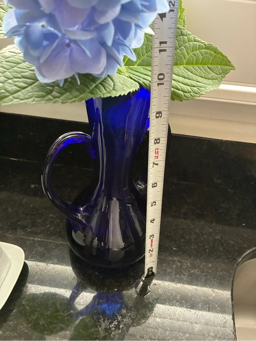 Vintage Cobalt Blue Hand Blown Glass Vase - 10" Double Handle - Picture 6 of 6